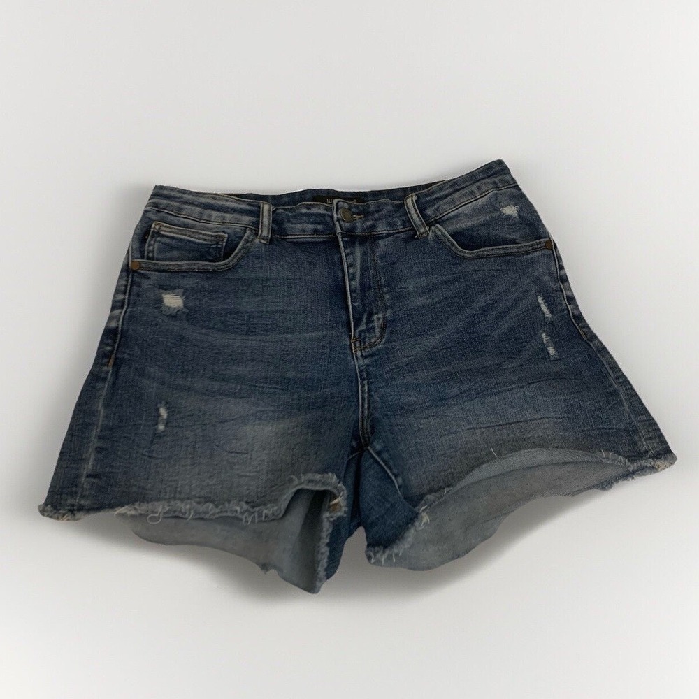 Judy Blue Denim Shorts‎ Women 1XL Blue Distressed Raw Hem JB150040 Summer Casual